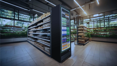 A stylish Husky upright display fridge in a well-lit supermarket, filled with chilled beverages, strategically placed for maximum visibility and sales.