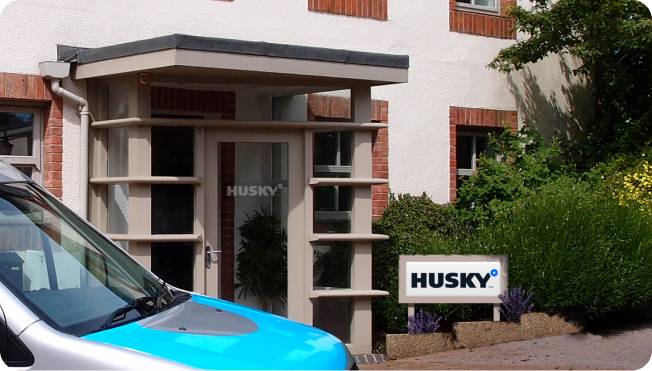 Husky office with Husky logo outside