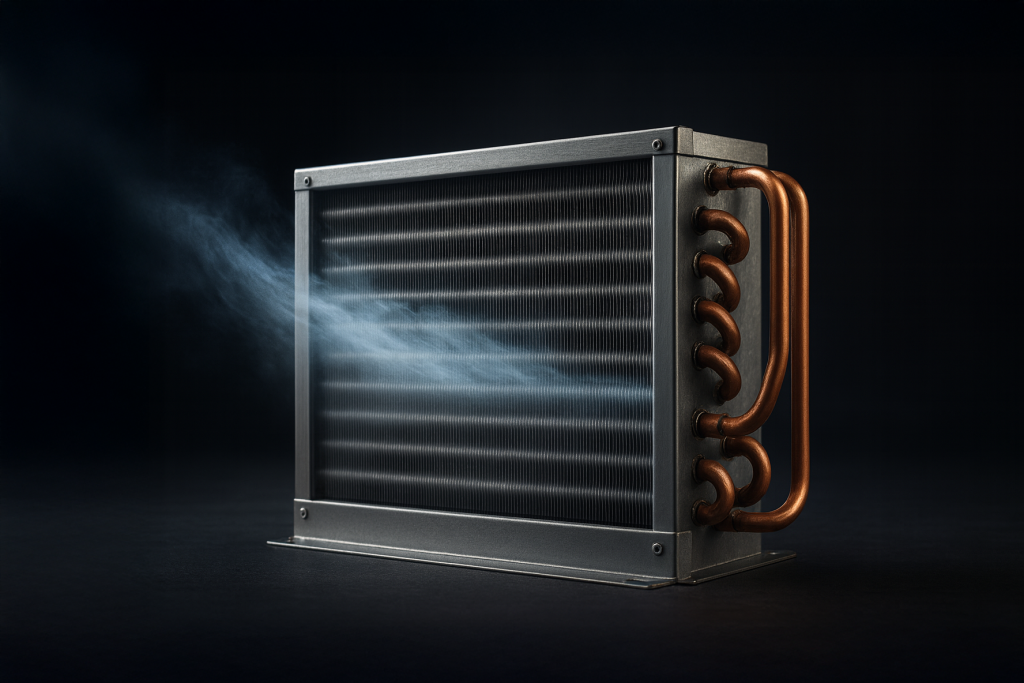 Easy-to-clean condenser coil for Husky Eco Upright fridge, designed for simple maintenance and optimal long-term energy efficiency.