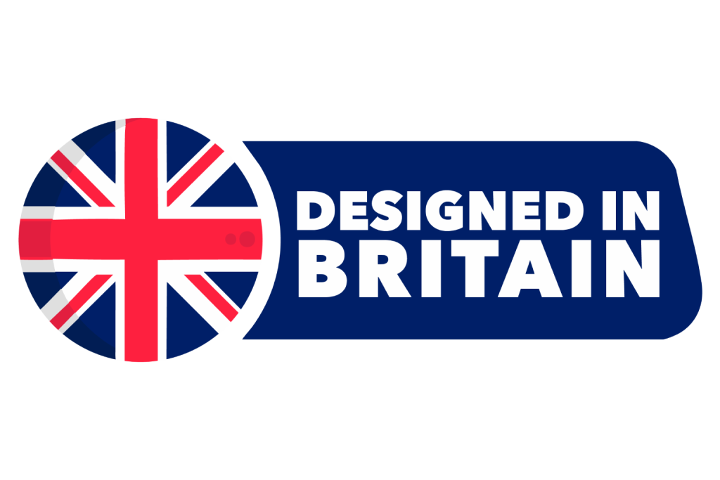Designed in Britain badge highlighting that Husky Eco Upright fridges and freezers are created by a UK-based design team.