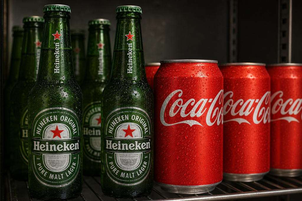 Fridge showing bottles and cans